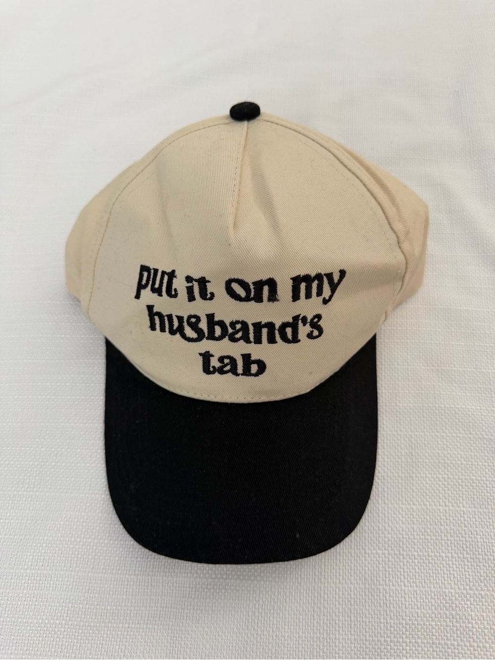 Put It On My Husband's Tab Two-Tone Baseball Cap - Beige & Black